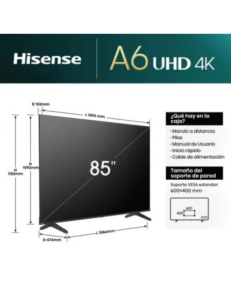 Hisense 85A6N 85" DLED UltraHD 4K HDR10+ Televisor