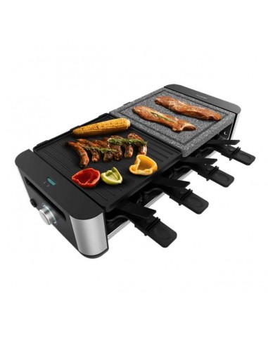 Cecotec Cheese&Grill 16000 Inox Mixgrill Máquina de Raclette para 8 Personas con Grill de 1400W