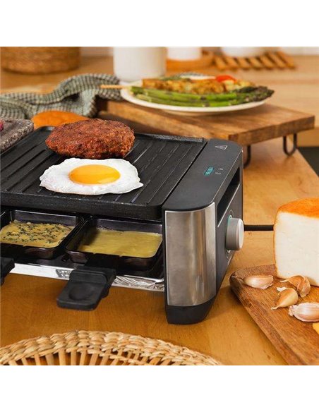 Cecotec Cheese&Grill 16000 Inox Mixgrill Máquina de Raclette para 8 Personas con Grill de 1400W