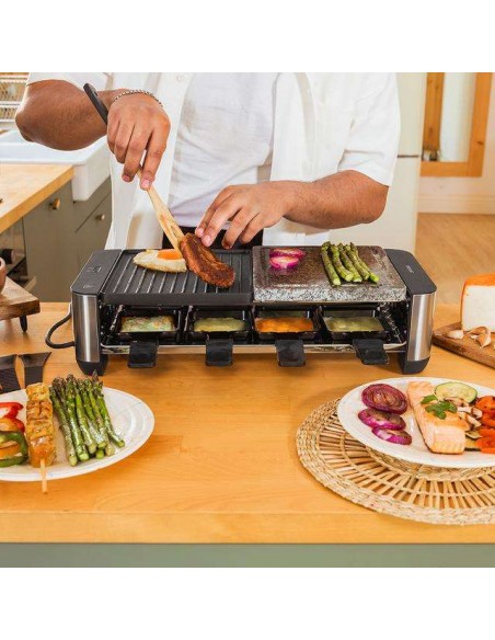 Cecotec Cheese&Grill 16000 Inox Mixgrill Máquina de Raclette para 8 Personas con Grill de 1400W