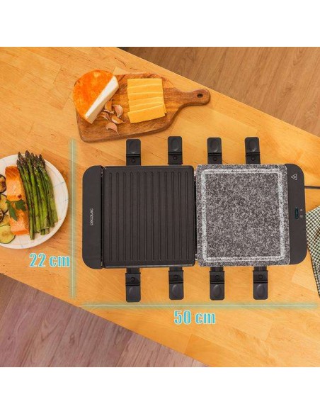 Cecotec Cheese&Grill 16000 Inox Mixgrill Máquina de Raclette para 8 Personas con Grill de 1400W