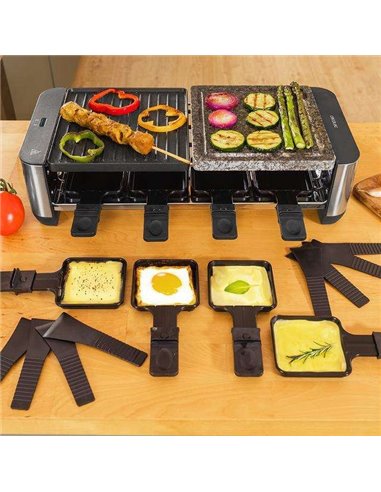 Cecotec Cheese&Grill 16000 Inox Mixgrill Máquina de Raclette para 8 Personas con Grill de 1400W