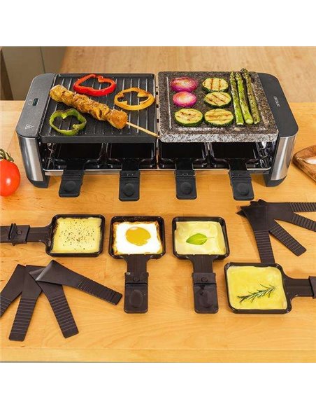 Cecotec Cheese&Grill 16000 Inox Mixgrill Máquina de Raclette para 8 Personas con Grill de 1400W