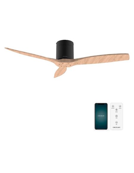 Cecotec EnergySilence Aero 5500 Aqua Black&LightWood Connected Ventilador de Techo de 40W y 52” Mando / WiFi
