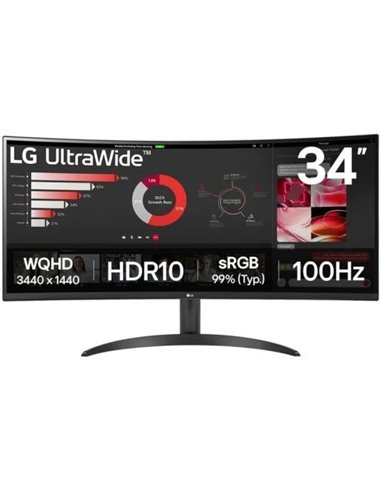 LG 34WR50QK-B 34" LED VA UltraWide QHD 100Hz FreeSync Monitor Curvo