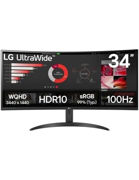 LG 34WR50QK-B 34" LED VA UltraWide QHD 100Hz FreeSync Monitor Curvo