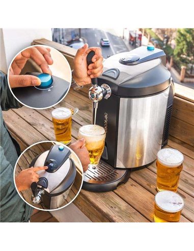 Cecotec BeerFlow Steel 5000 Dispensador de Cerveza 65W Acabados Acero Inoxidable para Barril 5L