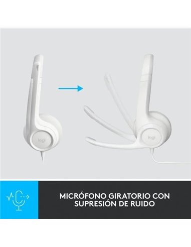 Logitech H390 Auriculares con Cable y Supresión de Ruido funciona con Chromebook Blancos