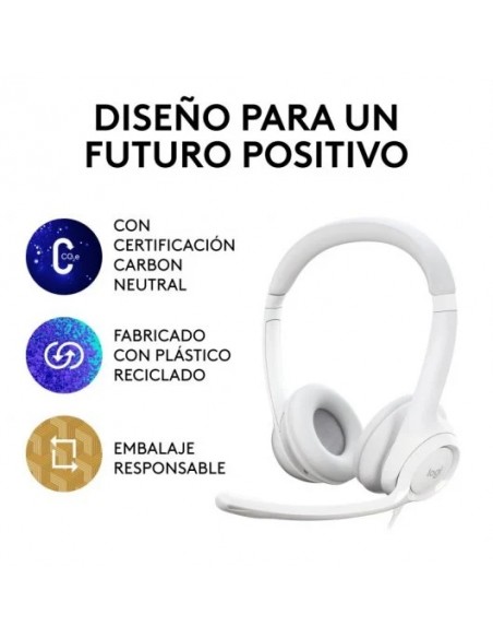 Logitech H390 Auriculares con Cable y Supresión de Ruido funciona con Chromebook Blancos