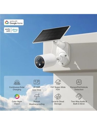 TP-Link Tapo C425 Kit Cámara de Vigilancia Exterior 2K QHD Wi-Fi con Batería y Panel Solar Blanca