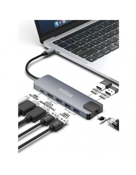 Nilox NXDSUSBC08 Docking Station USB-C 8en1 Dual 4K 100W PD