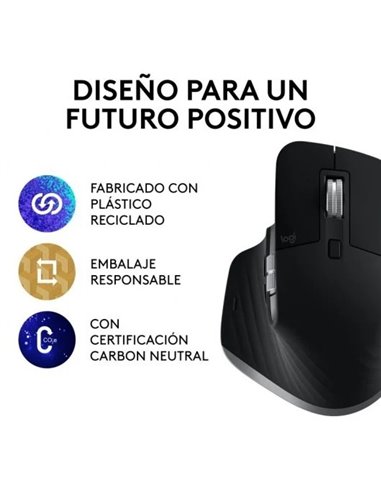 Logitech MX Master 3S para Mac, Apple, iPad, Funciona sobre cristal con Clics Silencioso, USB-C Negro