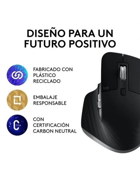 Logitech MX Master 3S para Mac, Apple, iPad, Funciona sobre cristal con Clics Silencioso, USB-C Negro