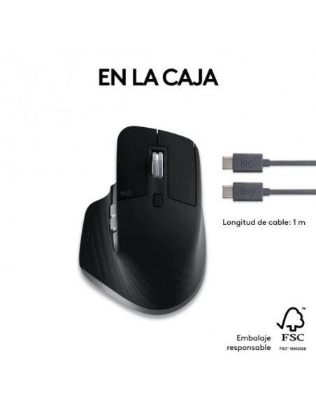 Logitech MX Master 3S para Mac, Apple, iPad, Funciona sobre cristal con Clics Silencioso, USB-C Negro