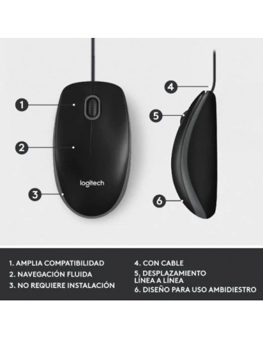 Logitech M100 Ratón Ambidiestro USB 1000 DPI Negro