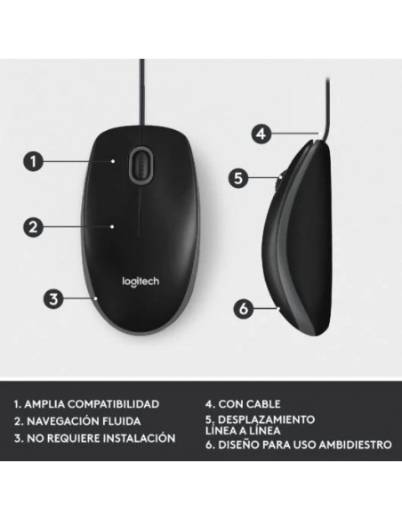 Logitech M100 Ratón Ambidiestro USB 1000 DPI Negro