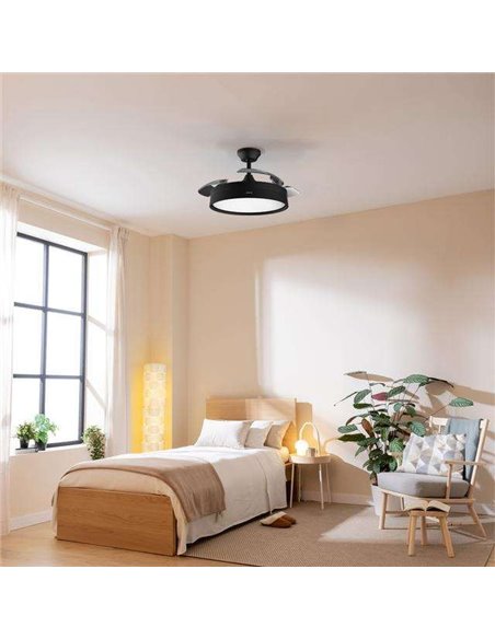Cecotec Energysilence Aero 4200 invisible black Ventilador de Techo con 3 Aspas Retráctiles LED y Mando a Distancia