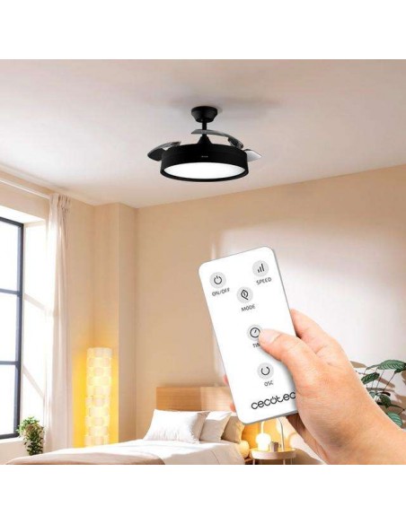 Cecotec Energysilence Aero 4200 invisible black Ventilador de Techo con 3 Aspas Retráctiles LED y Mando a Distancia