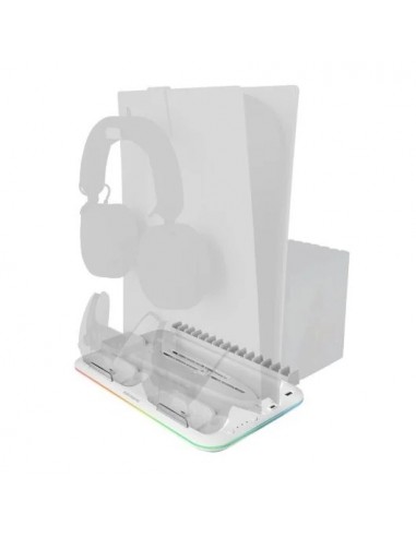 Mars Gaming MPS5-B2 Soporte Neón RGB PS5 Slim Estándar y Digital con Cargador Doble de Mandos Blanco