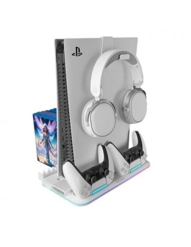 Mars Gaming MPS5-B2 Soporte Neón RGB PS5 Slim Estándar y Digital con Cargador Doble de Mandos Blanco