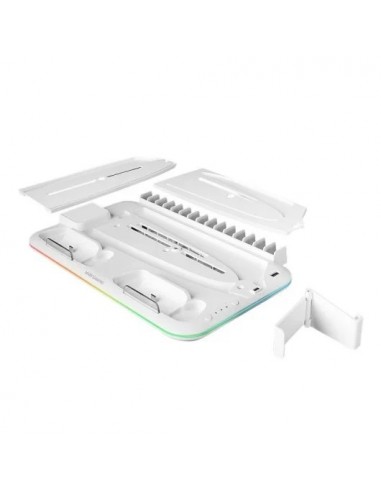 Mars Gaming MPS5-B2 Soporte Neón RGB PS5 Slim Estándar y Digital con Cargador Doble de Mandos Blanco