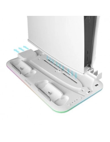 Mars Gaming MPS5-B2 Soporte Neón RGB PS5 Slim Estándar y Digital con Cargador Doble de Mandos Blanco