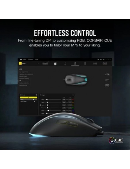 Corsair M75 RGB Ratón Gaming 26000 DPI Negro