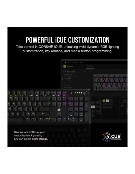 Corsair K70 CORE Teclado Mecánico Gaming RGB Switch MLX Red Negro