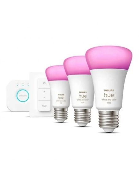 Philips Hue Kit de inicio 3 bombillas inteligentes E27 1100 lm + regulador de intensidad + Hue Bridge