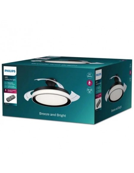 Philips Plafón LED y Ventilador de Techo Retráctil Negro con Mando a Distancia