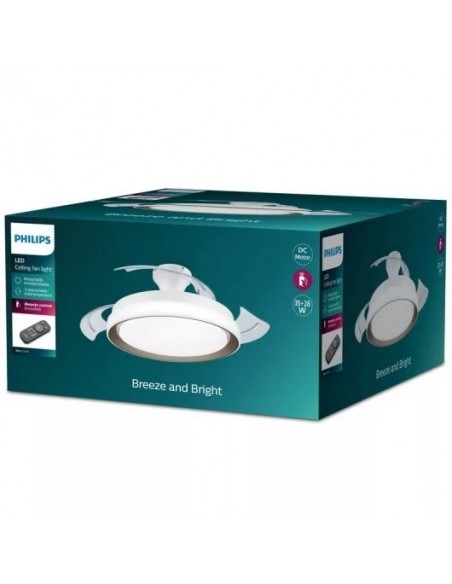 Philips Luz LED y Ventilador de Techo Retráctil Blanco/Dorado con Aspas Transparentes