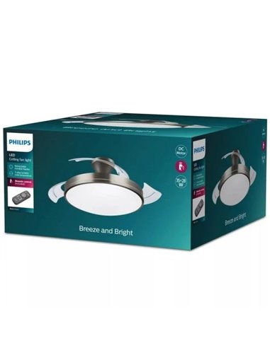 Philips Plafón LED y Ventilador de Techo Retráctil Níquel con Mando a Distancia
