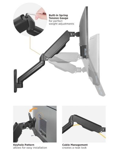 Equip 650138 Soporte de Pared Orientable para 2 Pantallas de 17"-32" Brazo 564mm Muelle de Gas hasta 9kg