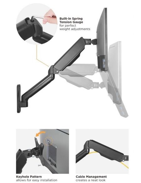 Equip 650138 Soporte de Pared Orientable para 2 Pantallas de 17"-32" Brazo 564mm Muelle de Gas hasta 9kg