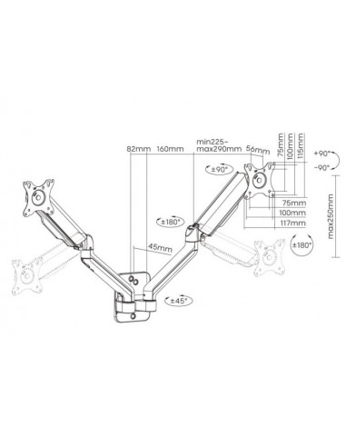 Equip 650138 Soporte de Pared Orientable para 2 Pantallas de 17"-32" Brazo 564mm Muelle de Gas hasta 9kg