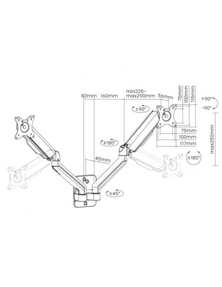 Equip 650138 Soporte de Pared Orientable para 2 Pantallas de 17"-32" Brazo 564mm Muelle de Gas hasta 9kg