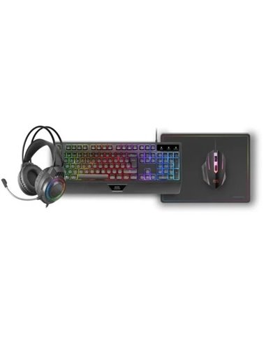 Mars Gaming MCP124PRO Combo RGB 4en1 Teclado H-Mech Ratón Auriculares Alfombrilla Español Negro