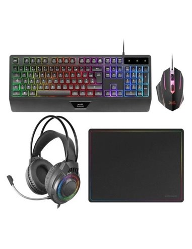 Mars Gaming MCP124PRO Combo RGB 4en1 Teclado H-Mech Ratón Auriculares Alfombrilla Español Negro