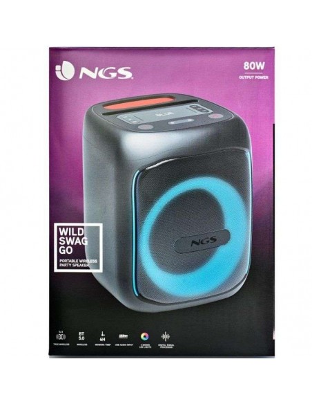 NGS Wild Swag Go Altavoz Portátil Batería TWS BT/USB/TF/AUX IN 80W RMS Negro