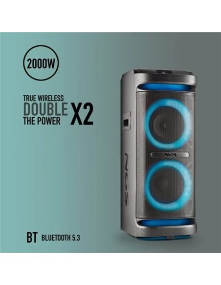 NGS Wild Space 2 Altavoz DJ Portátil Inalámbrico BT/USB/AUX IN 400W RMS Negro