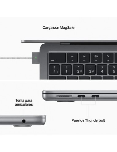 Apple MacBook Air Apple M2 8 Núcleos/ 16GB/ 256GB SSD/ GPU 8 Núcleos/ 13.6" Gris Espacial