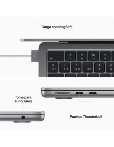 Apple MacBook Air Apple M2 8 Núcleos/ 16GB/ 256GB SSD/ GPU 8 Núcleos/ 13.6" Gris Espacial
