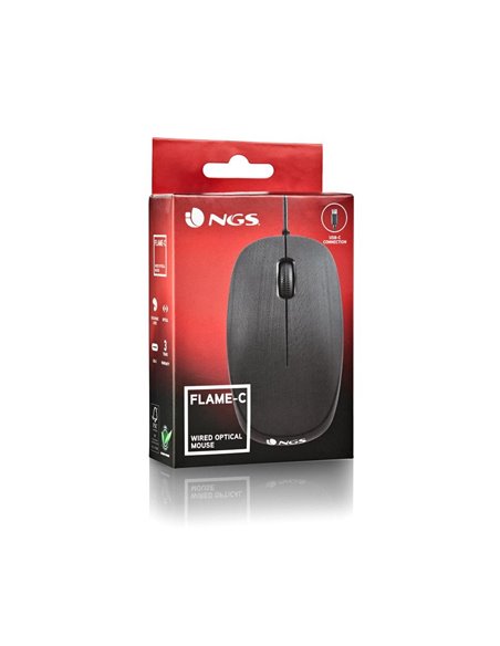 NGS Flame Ratón USB-C 1000DPI 2 Botones Negro