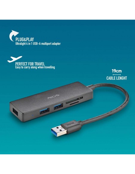 NGS IHUB READER HUB USB-A 3.2 5000Mbit/s a 3x USB 3.0 / SD / MicroSD Negro