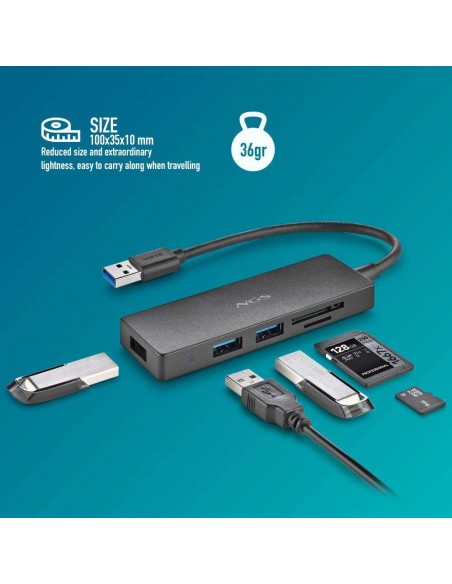 NGS IHUB READER HUB USB-A 3.2 5000Mbit/s a 3x USB 3.0 / SD / MicroSD Negro