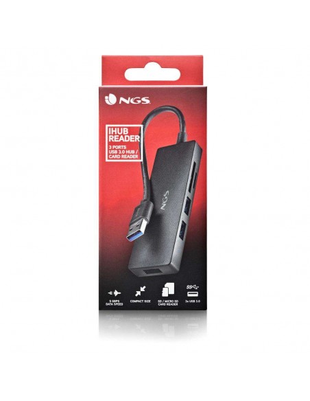 NGS IHUB READER HUB USB-A 3.2 5000Mbit/s a 3x USB 3.0 / SD / MicroSD Negro