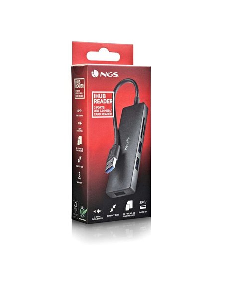 NGS IHUB READER HUB USB-A 3.2 5000Mbit/s a 3x USB 3.0 / SD / MicroSD Negro