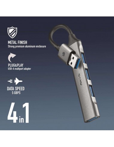 NGS IHUB4 MICRO HUB 4 Puertos USB-A 3.2 5000Mbit/s a 1x USB 3.2 / 3x USB Plata