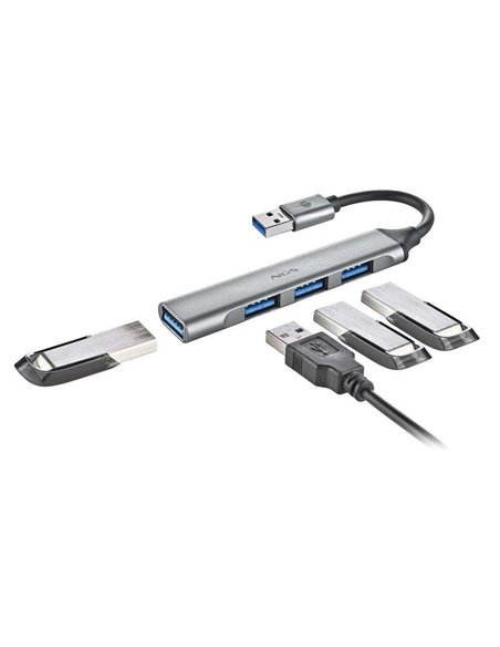 NGS IHUB4 MICRO HUB 4 Puertos USB-A 3.2 5000Mbit/s a 1x USB 3.2 / 3x USB Plata