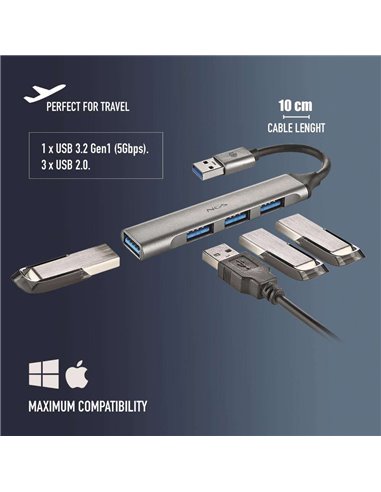 NGS IHUB4 MICRO HUB 4 Puertos USB-A 3.2 5000Mbit/s a 1x USB 3.2 / 3x USB Plata